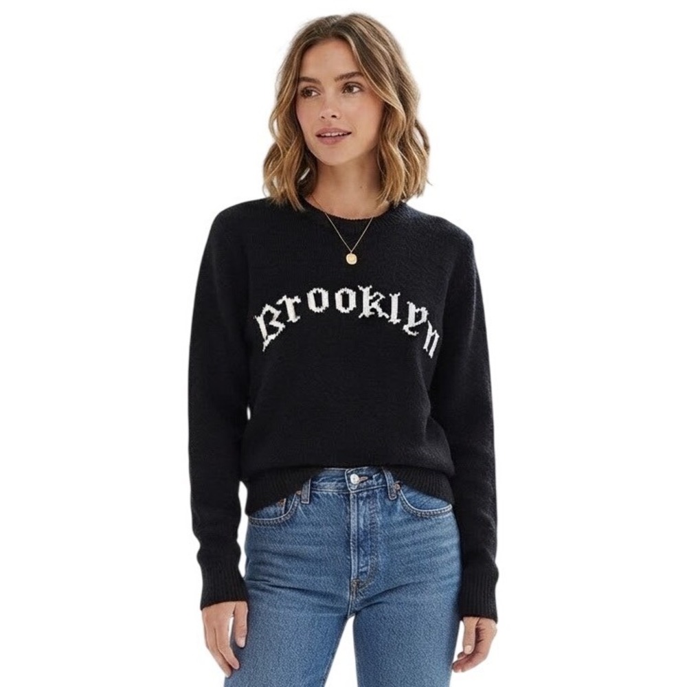Brooklyn Knit Sweater Black & White Streetwear New York NY Minimalist City Core - Picture 1 of 7